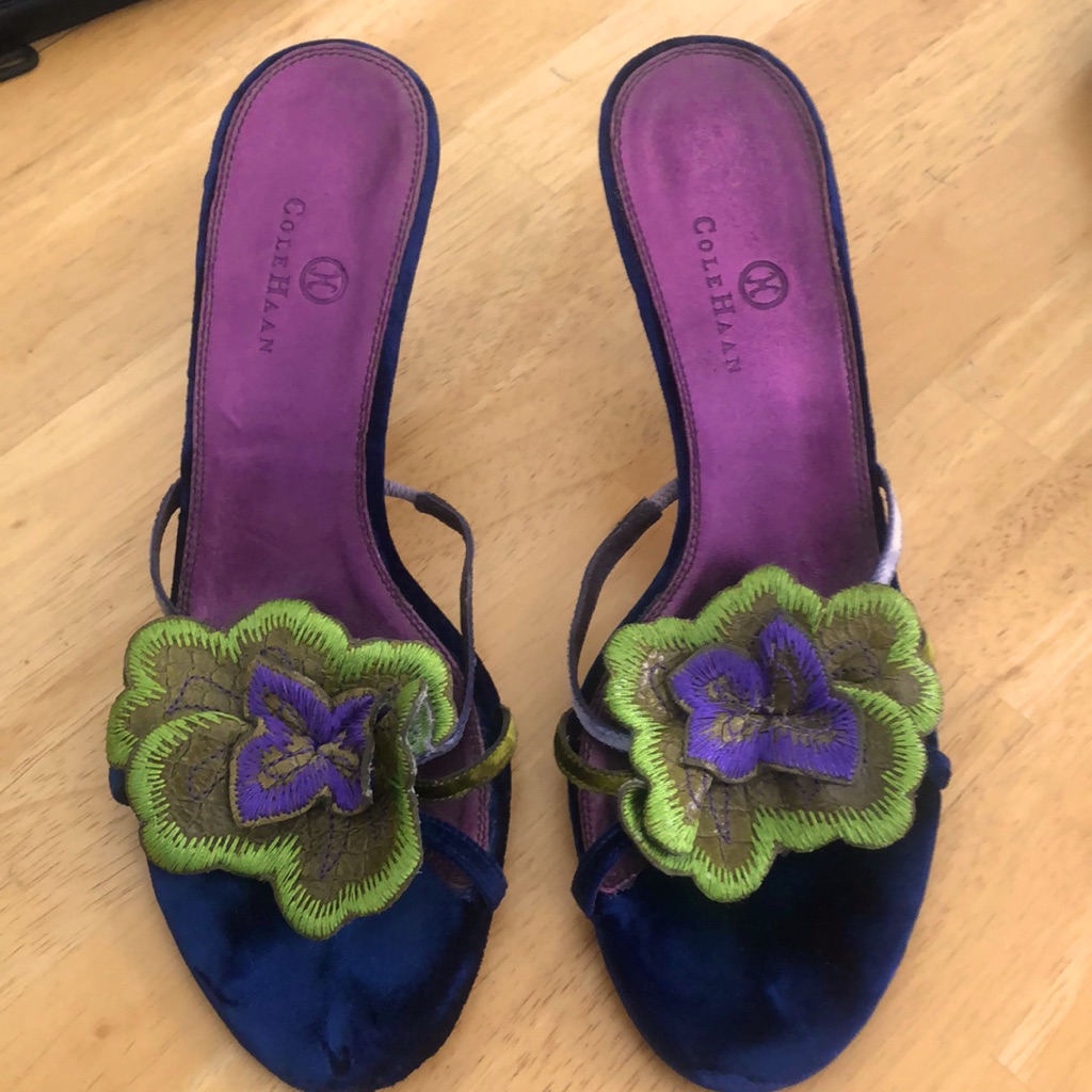 Cole Haan Velvet Floral Kitten Mules. Size 9